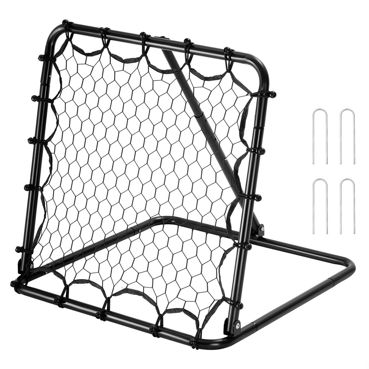 Black Portable Foldable Soccer Practice Net with Thick Iron Tube Frame and Adjustable Return Angle